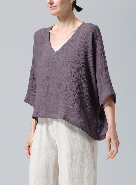 Gauze Linen Loose Deep V-Neck Top