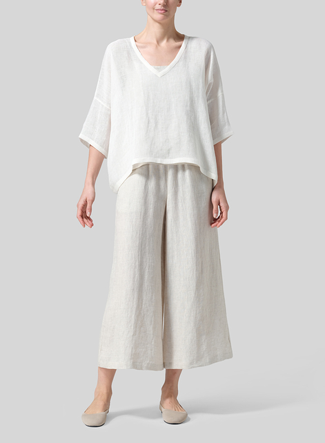 Gauze Linen Loose Deep V-Neck Top