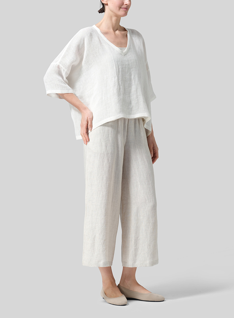 Gauze Linen Loose Deep V-Neck Top