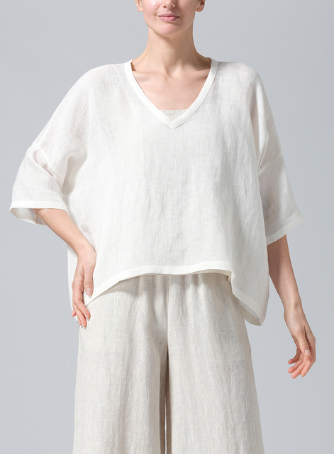 Gauze Linen Loose Deep V-Neck Top