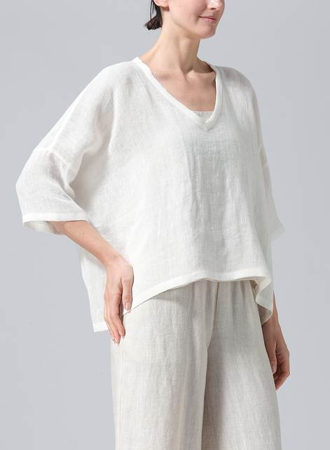 Gauze Linen Loose Deep V-Neck Top