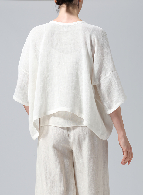 Gauze Linen Loose Deep V-Neck Top