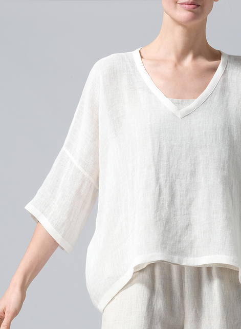 Gauze Linen Loose Deep V-Neck Top