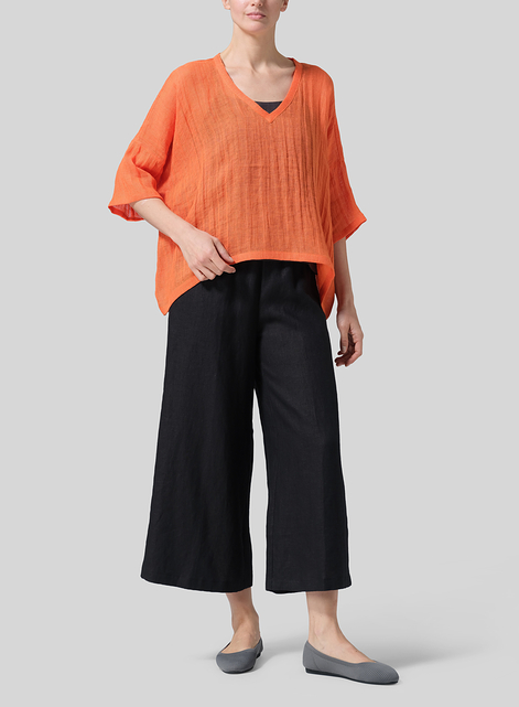 Gauze Linen Loose Deep V-Neck Top