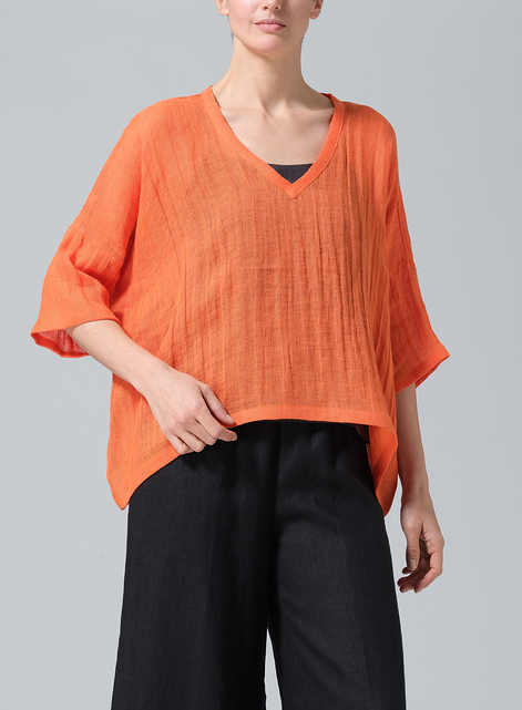Gauze Linen Loose Deep V-Neck Top