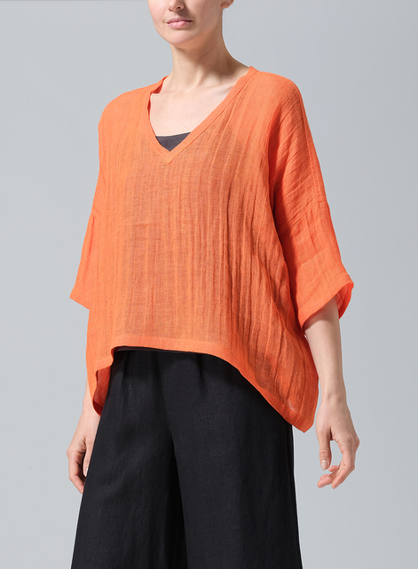 Gauze Linen Loose Deep V-Neck Top