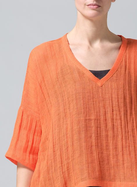 Gauze Linen Loose Deep V-Neck Top