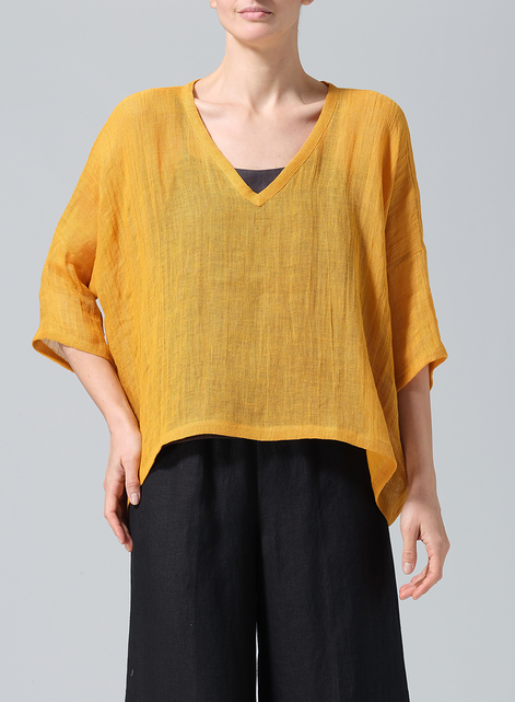 Gauze Linen Loose Deep V-Neck Top