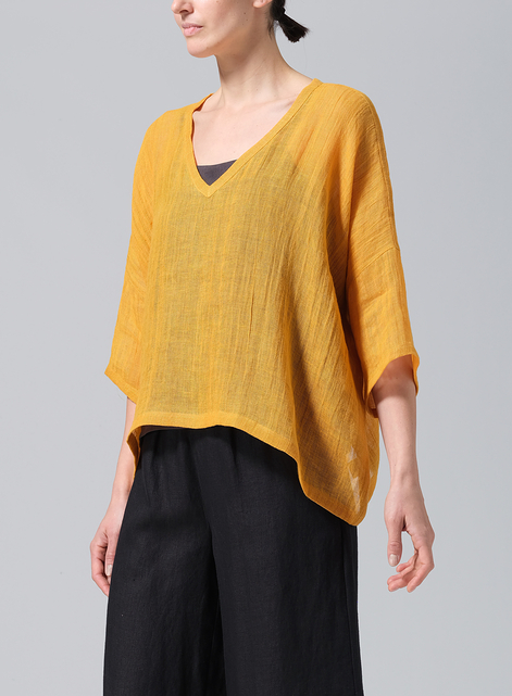 Gauze Linen Loose Deep V-Neck Top