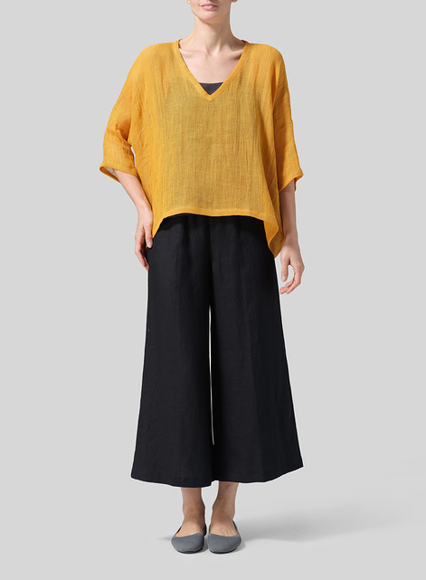 Gauze Linen Loose Deep V-Neck Top