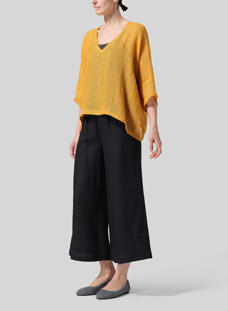 Gauze Linen Loose Deep V-Neck Top