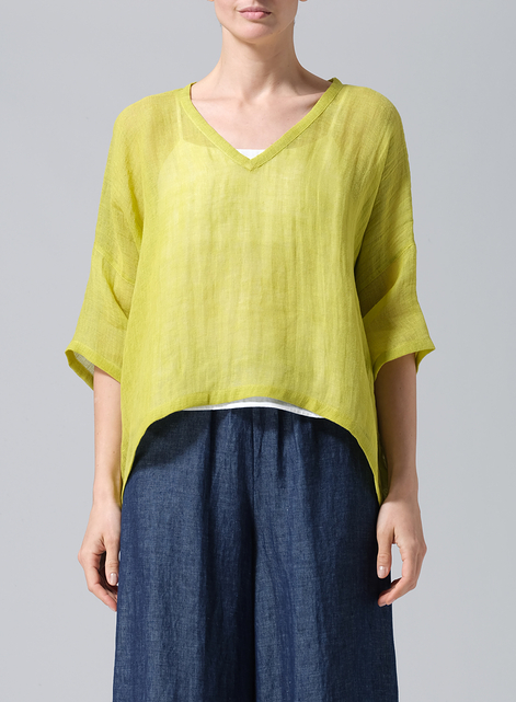 Gauze Linen Loose Deep V-Neck Top