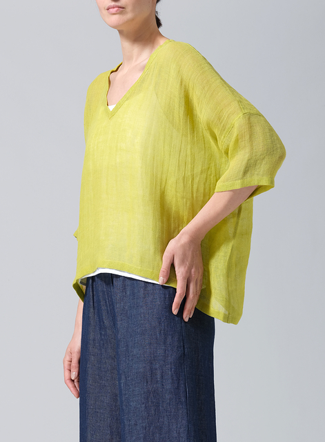 Gauze Linen Loose Deep V-Neck Top