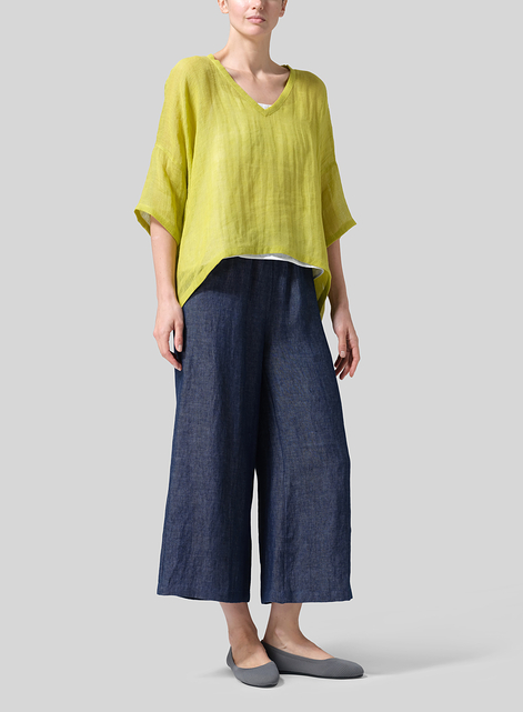 Gauze Linen Loose Deep V-Neck Top
