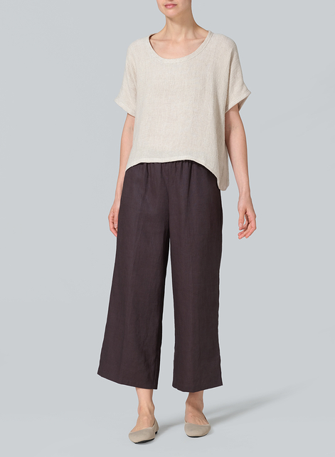 Linen Dolman Short Sleeve Box Top
