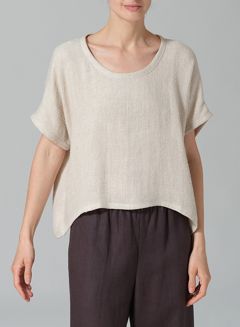 Linen Dolman Short Sleeve Box Top