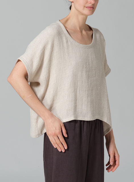 Linen Dolman Short Sleeve Box Top