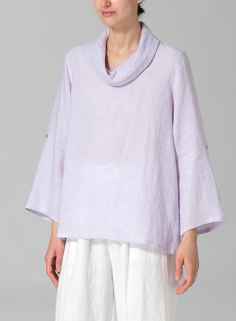 Linen Cowl Neck Rolled Sleeve Loose Top