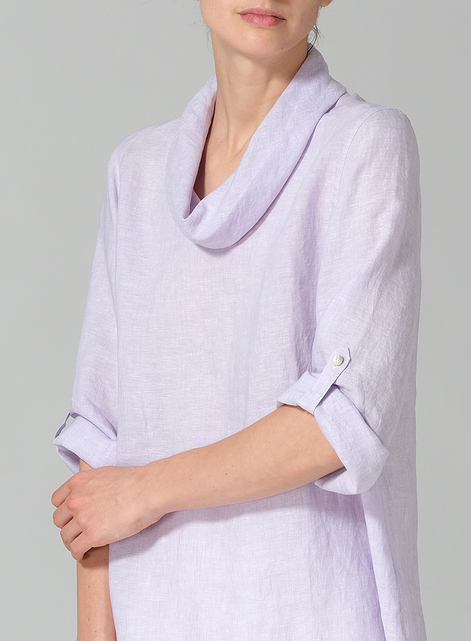 Linen Cowl Neck Rolled Sleeve Loose Top