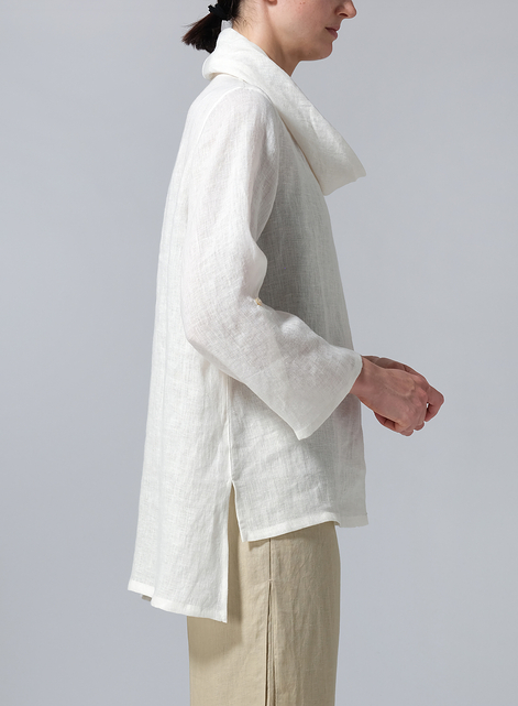 Lightweight Linen Cowl Neck Rolled Sleeve Loose Top