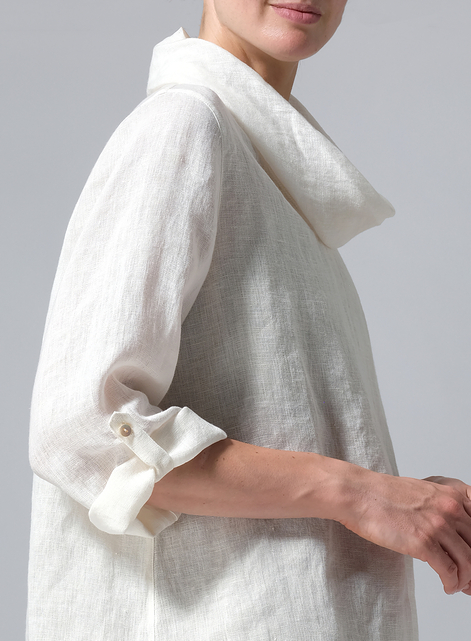 Lightweight Linen Cowl Neck Rolled Sleeve Loose Top