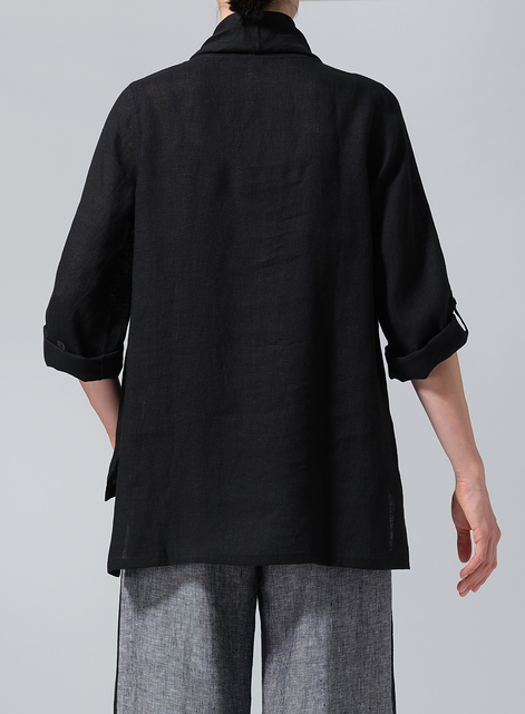 Lightweight Linen Cowl Neck Rolled Sleeve Loose Top