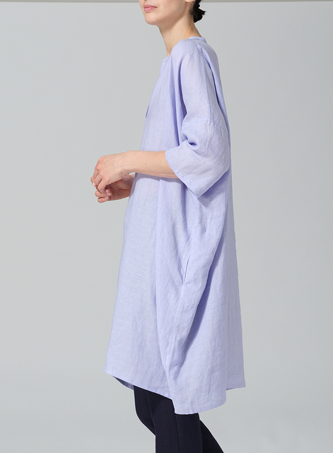 Linen Wide A-line V-neck Mandarin Collar Tunic