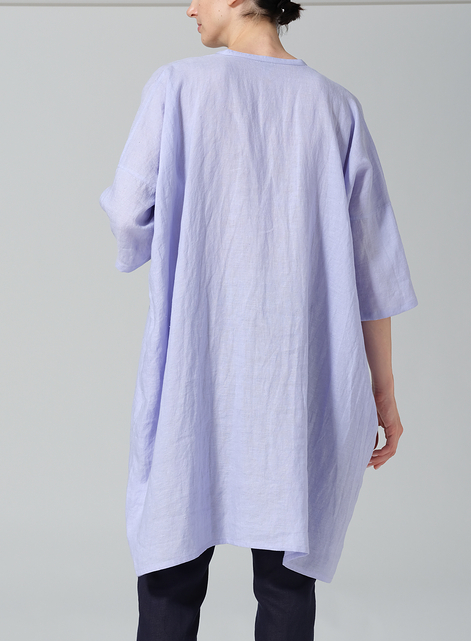 Linen Wide A-line V-neck Mandarin Collar Tunic