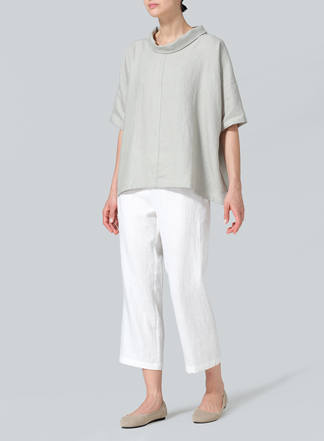 Linen Cowl Neck Box Top