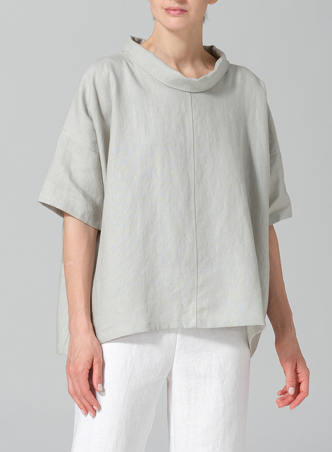Linen Cowl Neck Box Top