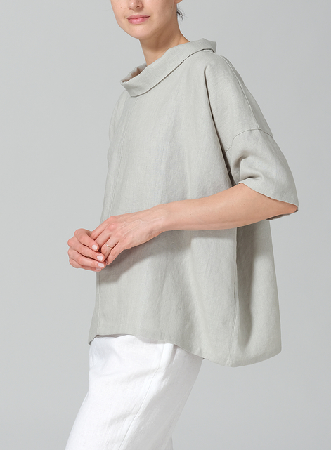 Linen Cowl Neck Box Top