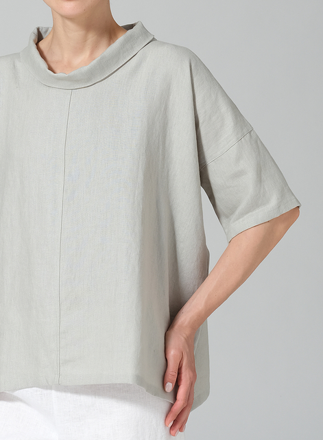 Linen Cowl Neck Box Top