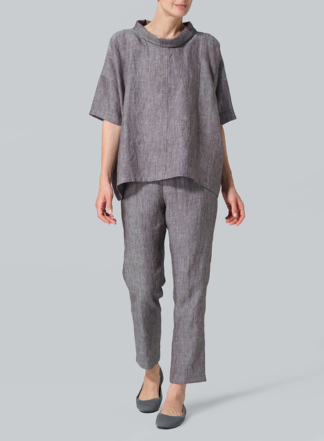 Linen Cowl Neck Box Top