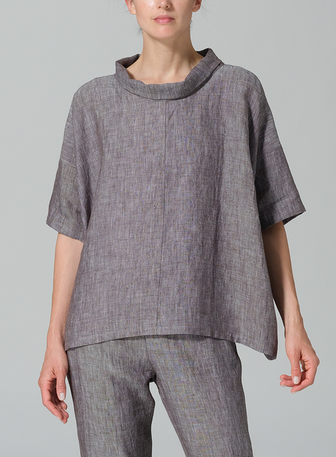 Linen Cowl Neck Box Top