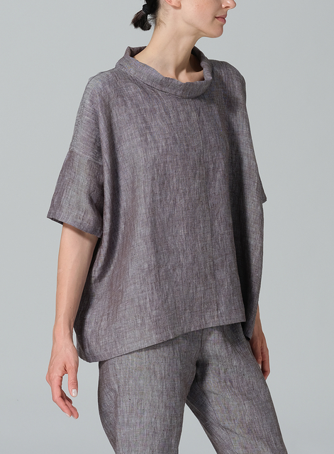 Linen Cowl Neck Box Top