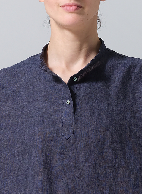 Linen Mandarin Collar Boxy Shirt