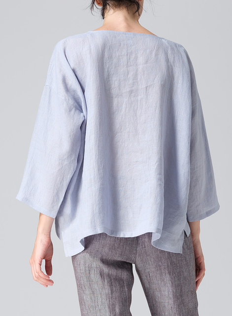 Linen Wide Round Neck Dropped Shoulder Top