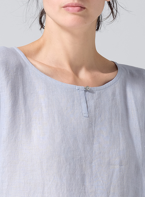 Linen Wide Round Neck Dropped Shoulder Top
