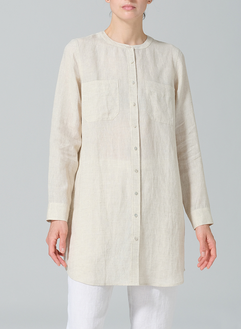 Linen Open Front Long Shirt