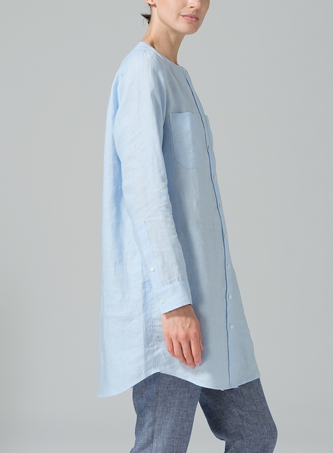 Linen Open Front Long Shirt