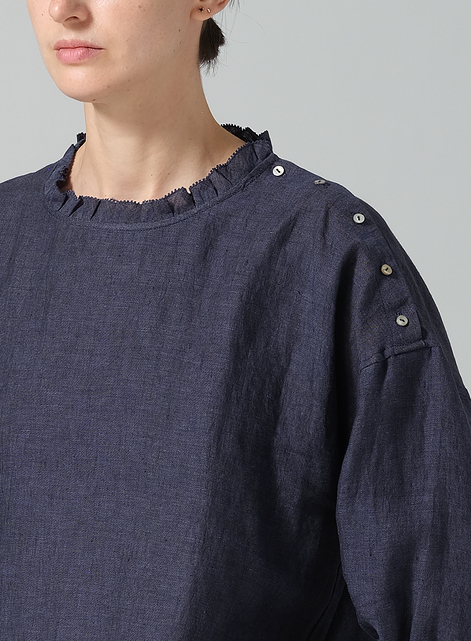Linen Ruffle Collar Relaxed Fit Blouse