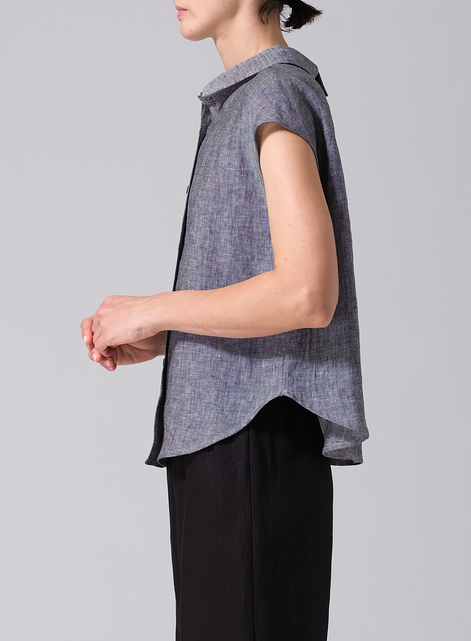 Linen Collared Neckline Cap Sleeves Top