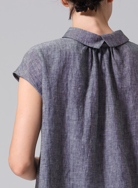 Linen Collared Neckline Cap Sleeves Top