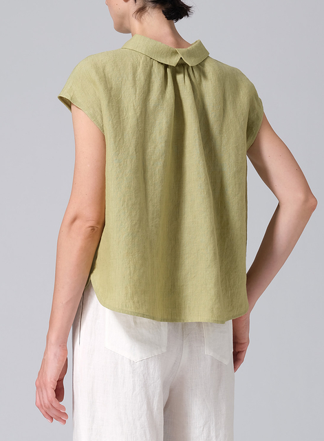 Linen Collared Neckline Cap Sleeves Top