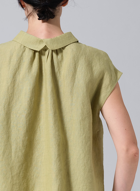 Linen Collared Neckline Cap Sleeves Top