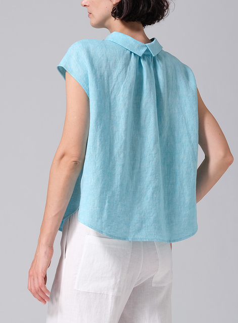Linen Collared Neckline Cap Sleeves Top