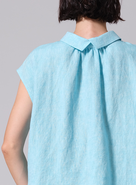 Linen Collared Neckline Cap Sleeves Top