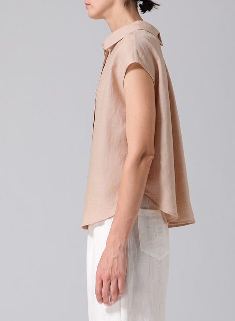 Linen Collared Neckline Cap Sleeves Top