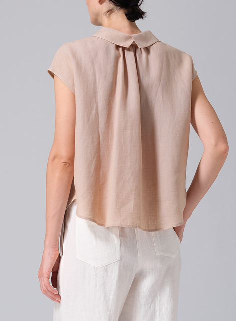Linen Collared Neckline Cap Sleeves Top