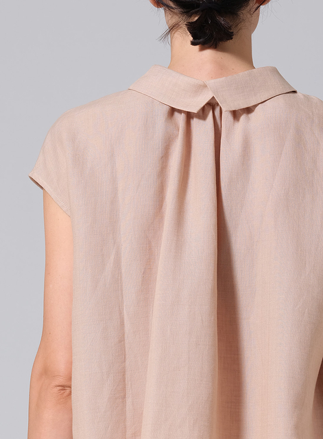 Linen Collared Neckline Cap Sleeves Top